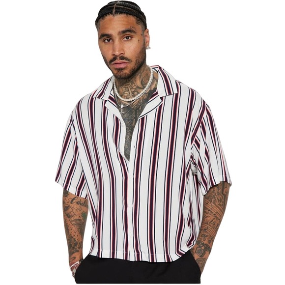 Striped Short Sleeve Button Up - Picture 1 of 5